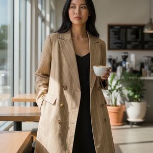 Classic Tan Striped Women's Trench Coat